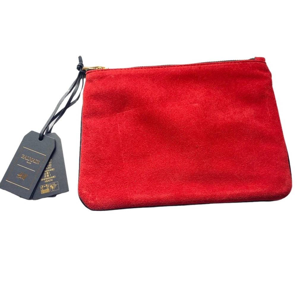 BALMAIN Paris X H&M Red Suede Clutch/Wallet